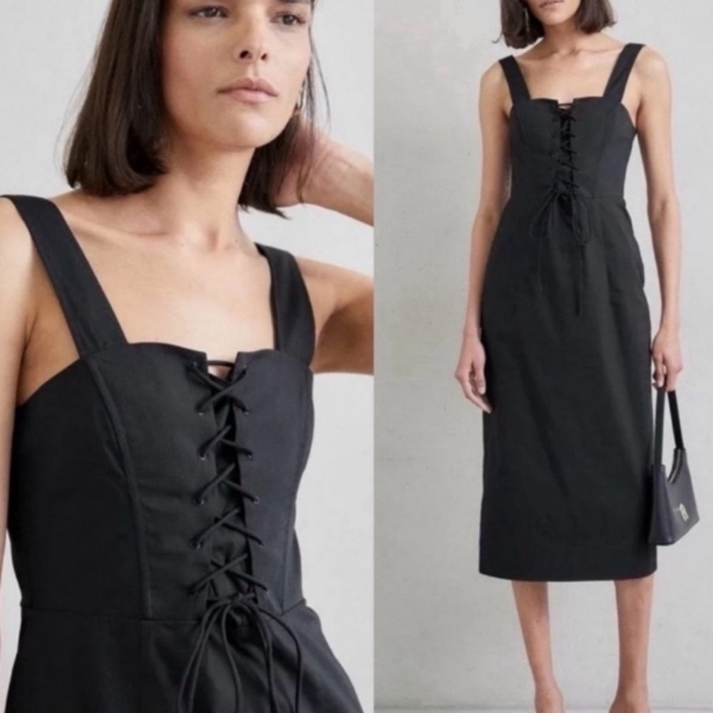 STAUD Sutton Lace Up Midi Dress, Size 2 $395